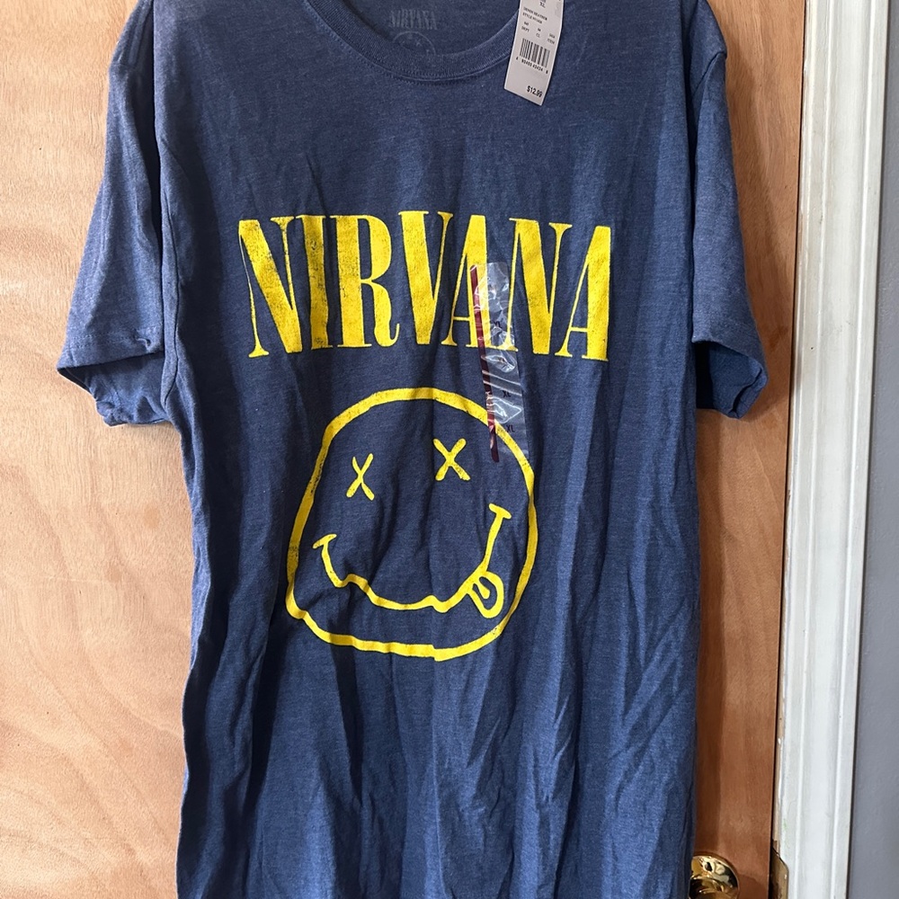 NIRVANA Navy Blue Tee with Yellow Logo